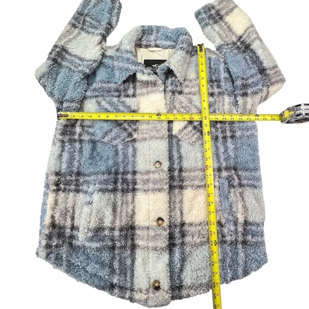 Hollister Blue Plaid Sherpa Shacket Oversized Shirt Jacket Size L Cozy Cabincore